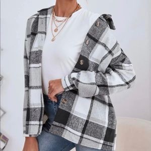 Plaid print shoulder blouse